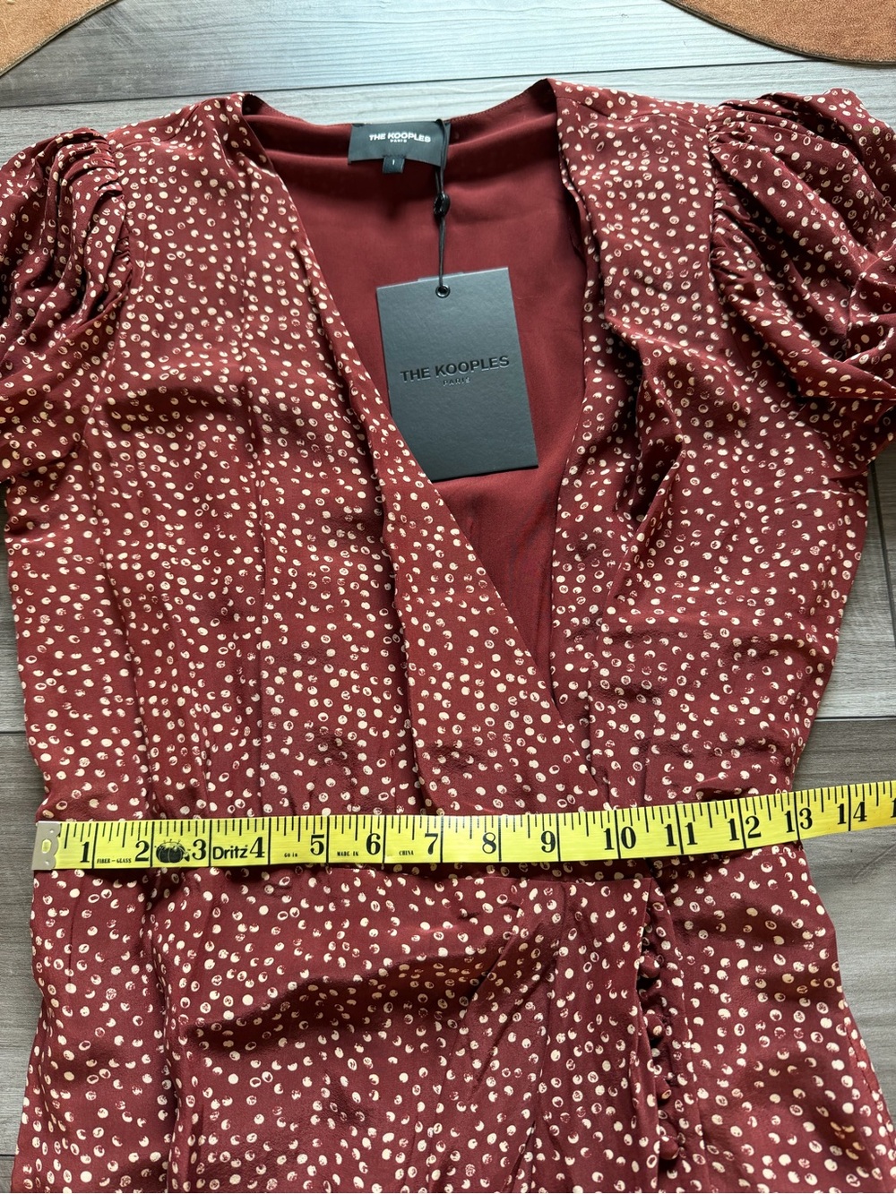 The kooples Wrap-Style Burgundy Polka Dot Dress size 1 - Picture 2 of 6